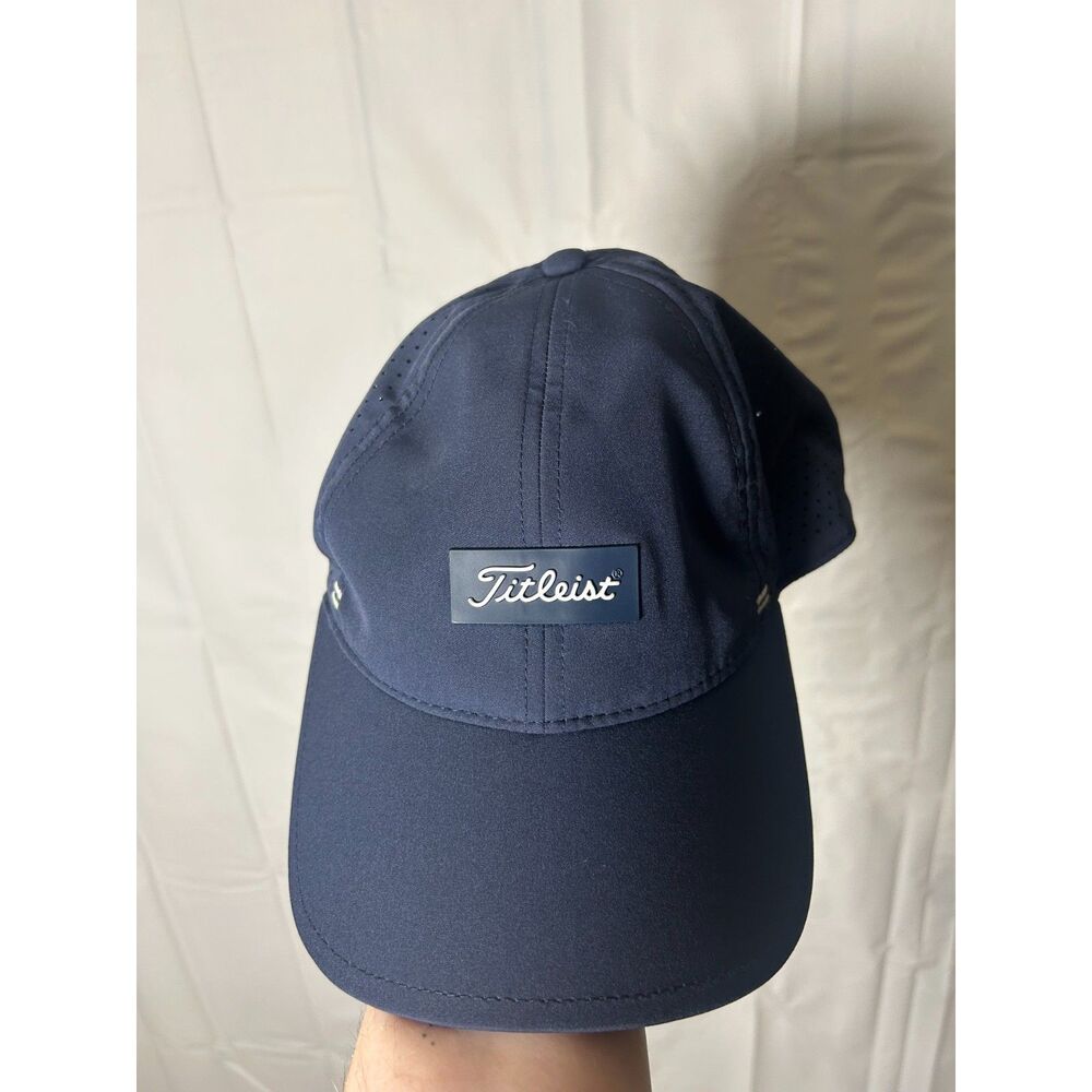 Titleist Golf Hat Cap Mens One Size Navy Blue Perforated Laser Cut Strapback